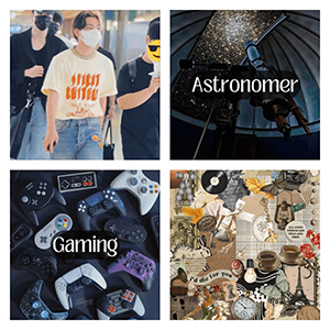 hongjoong in a graphic tee and jeans / astronomer / gaming / cottagecore moodboard